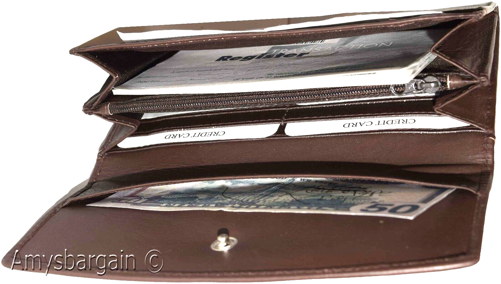leather checkbook wallet compact wallet cards change bills brown wallets bn - Image 8