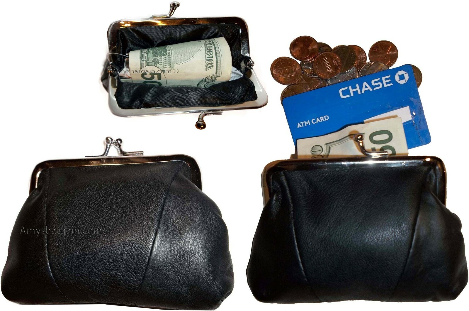 lot of 2 new women's leather change purse coin bag wallet bag hand coin case bn. - Image 3