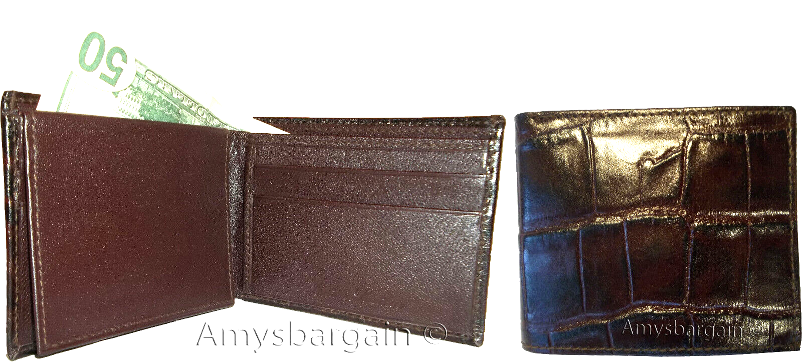 lot of 3 crocodile skin printed leather man's bifold wallet id 2 bill slots new - Image 13