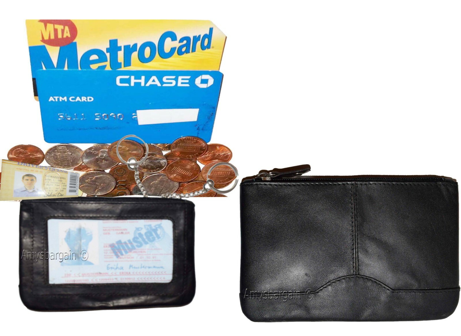 lot of 3 leather change purse mini pocket wallet business card case key ring #33 - Image 12