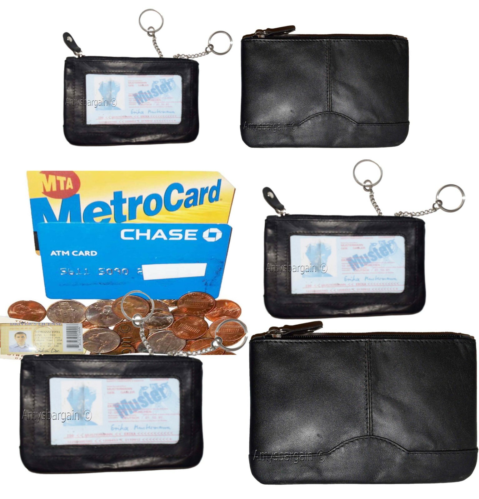lot of 3 leather change purse mini pocket wallet business card case key ring #33 - Image 10