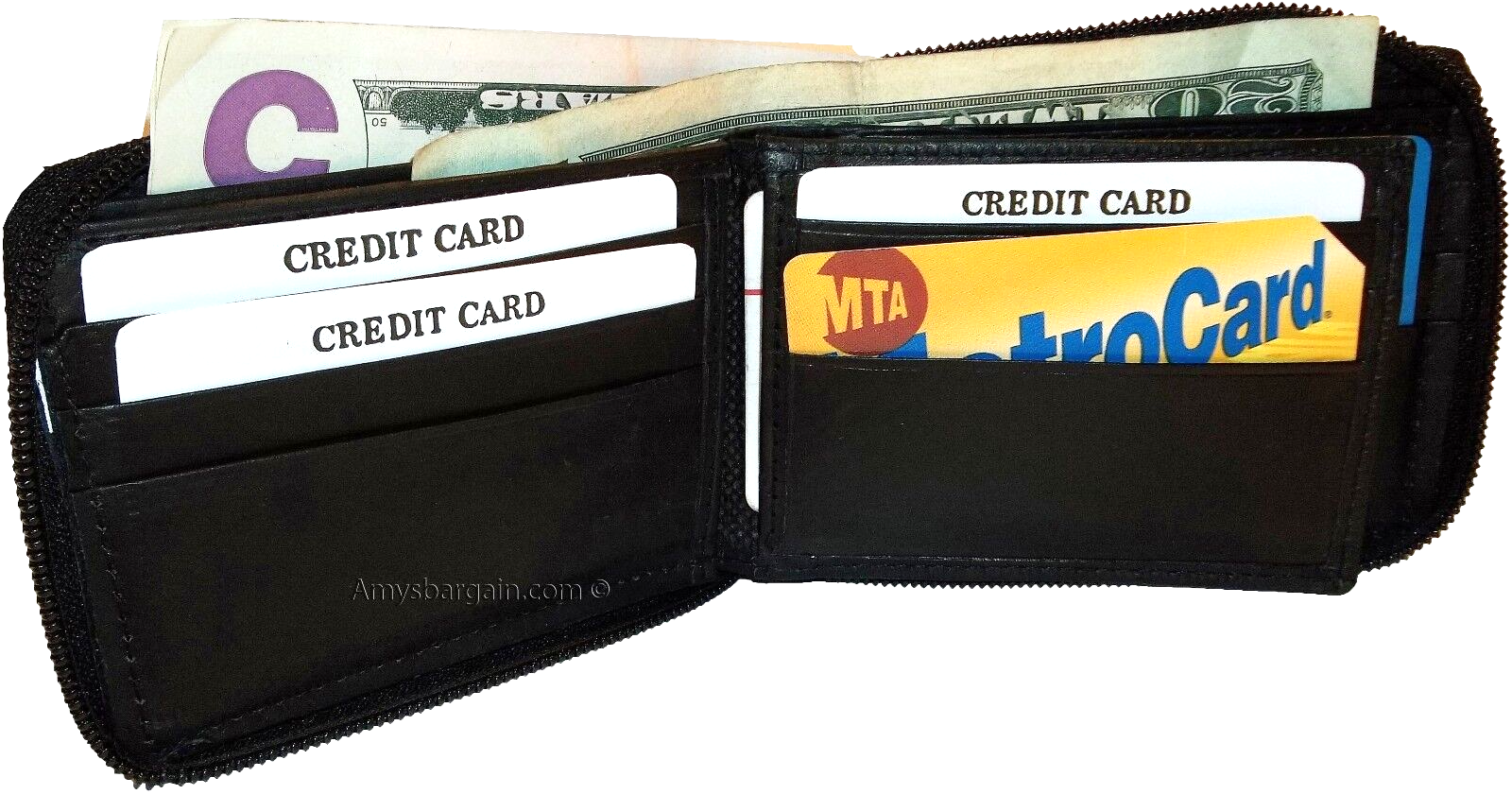 man's Zip around Leather wallet 12 credit bank card holder 2 bil slots br new - Image 3