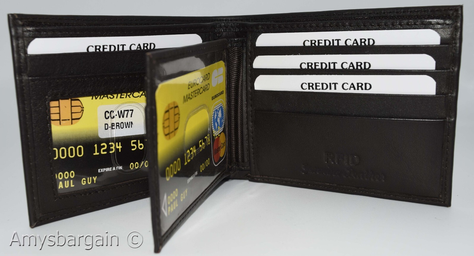 men's RFID brown wallet bifold genuine leather protect IDs credit cards in box. - Image 15