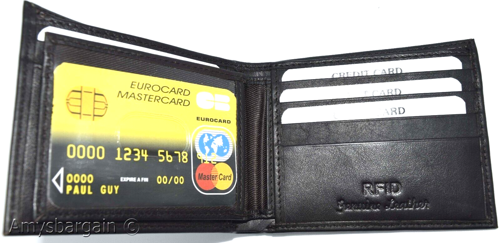 men's RFID brown wallet bifold genuine leather protect IDs credit cards in box. - Image 3