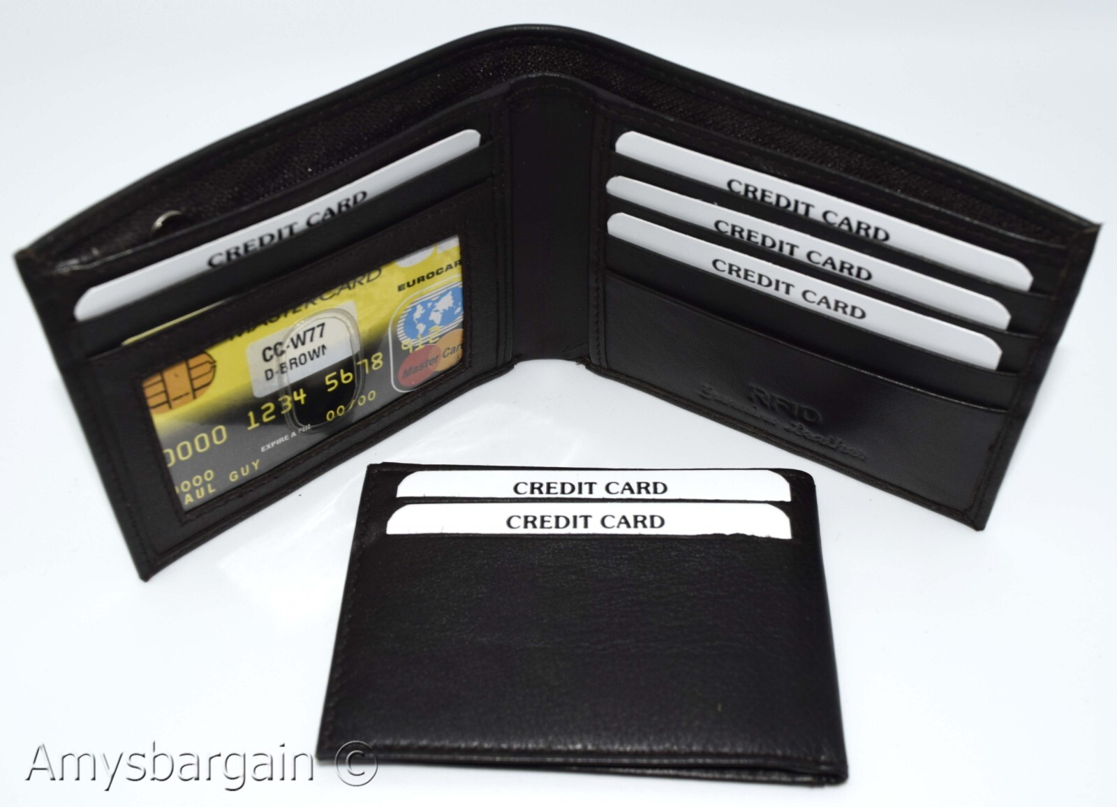 men's RFID brown wallet bifold genuine leather protect IDs credit cards in box. - Image 8