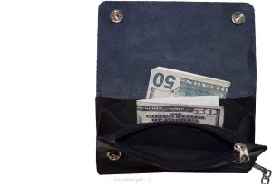 men's genuine leather bi-fold chain wallet motorcycle trucker biker black wallet - Image 12