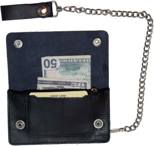 men's genuine leather bi-fold chain wallet motorcycle trucker biker black wallet - Image 13