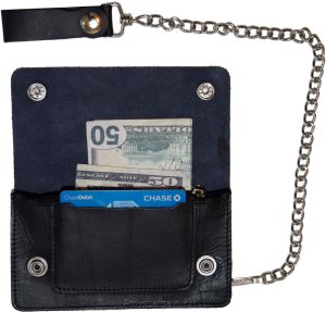 men's genuine leather bi-fold chain wallet motorcycle trucker biker black wallet - Image 4