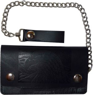 men's genuine leather bi-fold chain wallet motorcycle trucker biker black wallet - Image 5