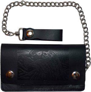 men's genuine leather bi-fold chain wallet motorcycle trucker biker black wallet - Image 6