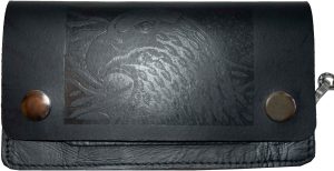 men's genuine leather bi-fold chain wallet motorcycle trucker biker black wallet - Image 7