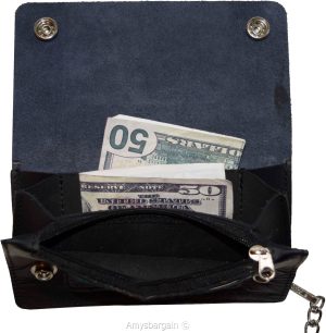 men's genuine leather bi-fold chain wallet motorcycle trucker biker black wallet - Image 9