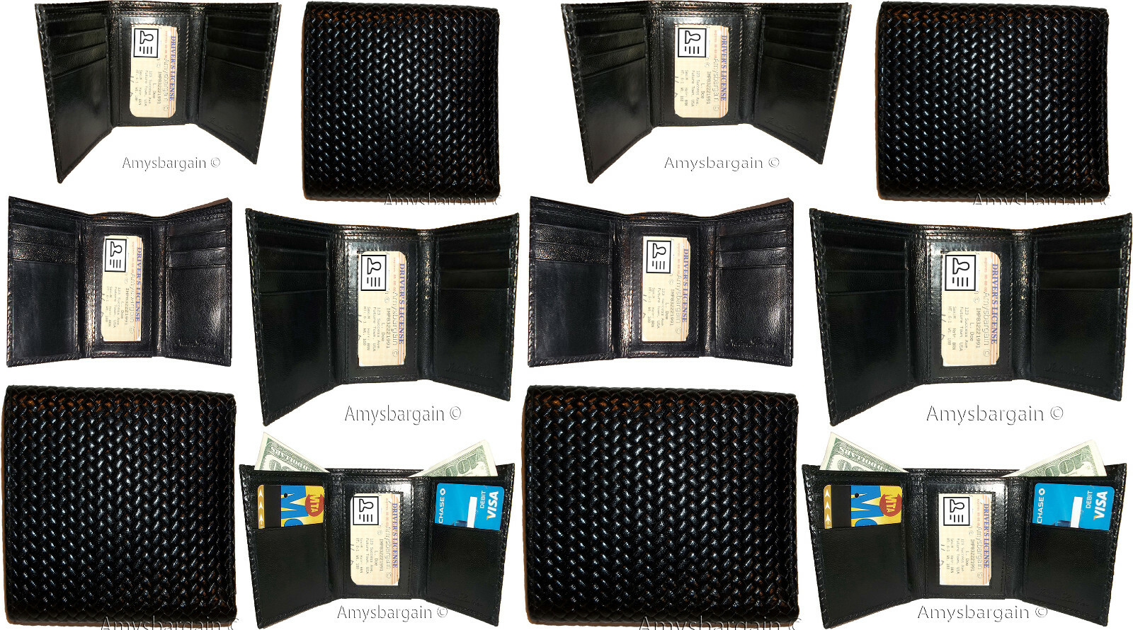 men's wallet woven printed leather man's trifold wallet 1 id 9 card 2 bill slots - Image 4