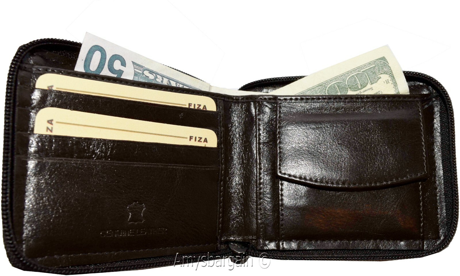 men's zip around leather wallet bifold zip around wallet buff leather in box - Image 11