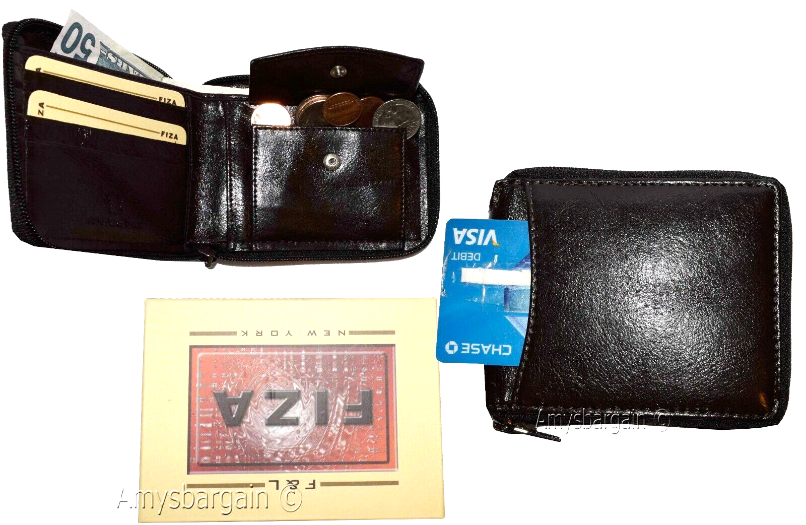men's zip around leather wallet bifold zip around wallet buff leather in box - Image 3