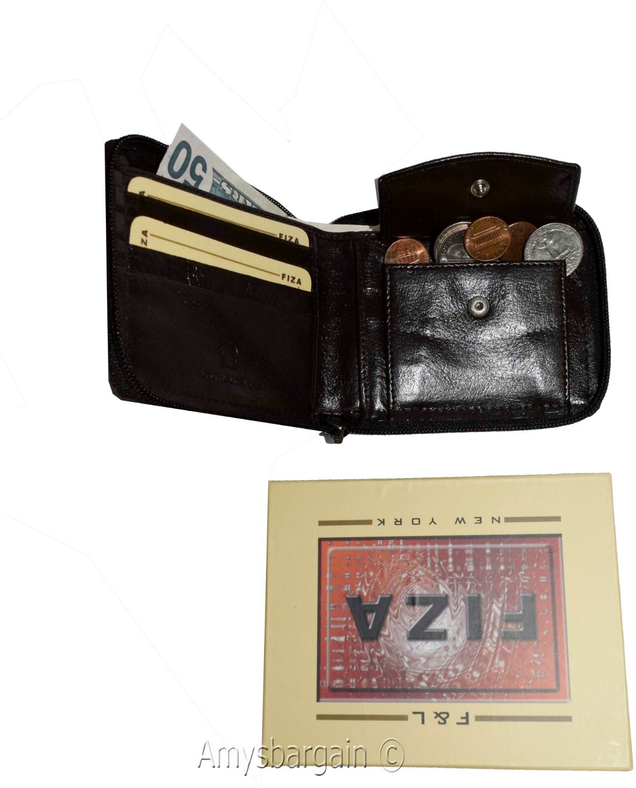 men's zip around leather wallet bifold zip around wallet buff leather in box - Image 8