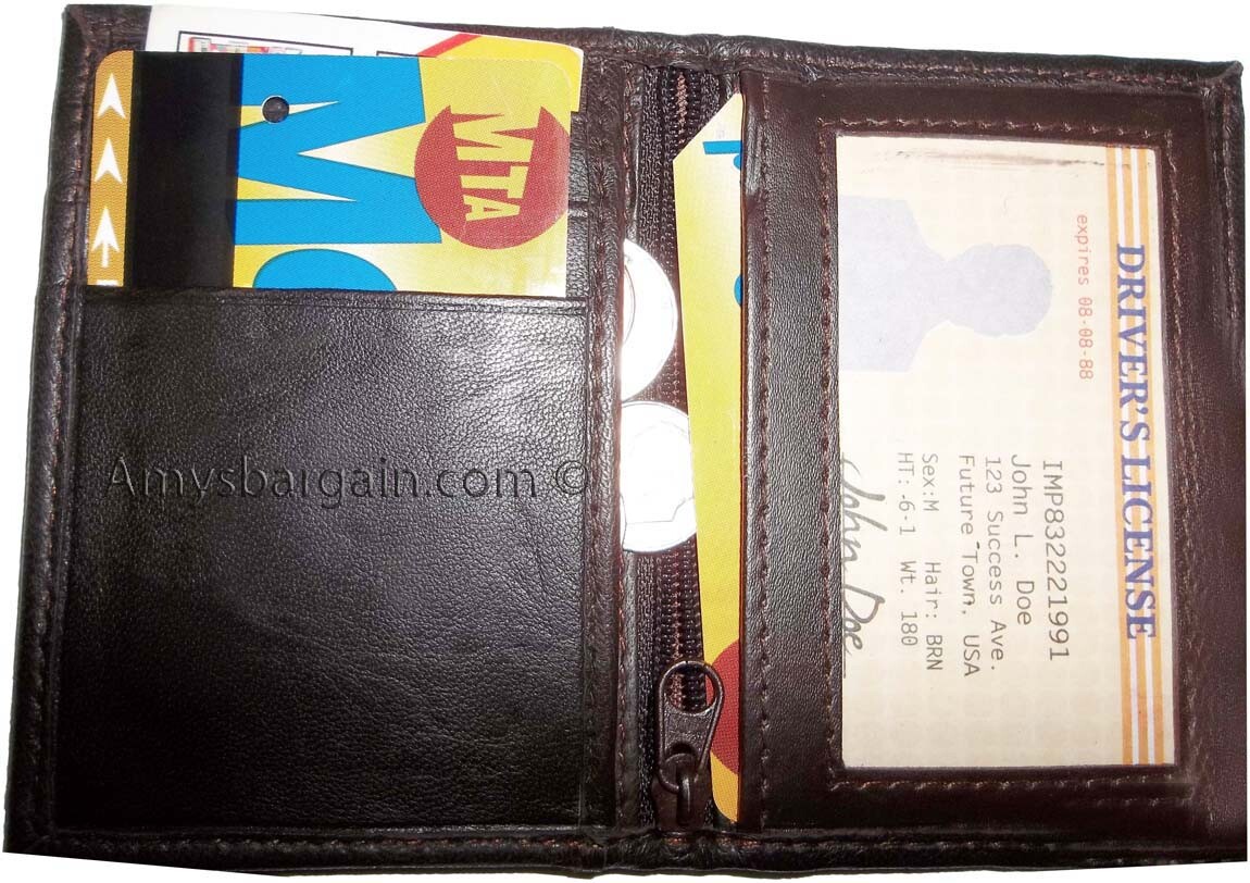 new slim compact business 4 credit card 2 ids new zip brown change purse #9ZCC - Image 4