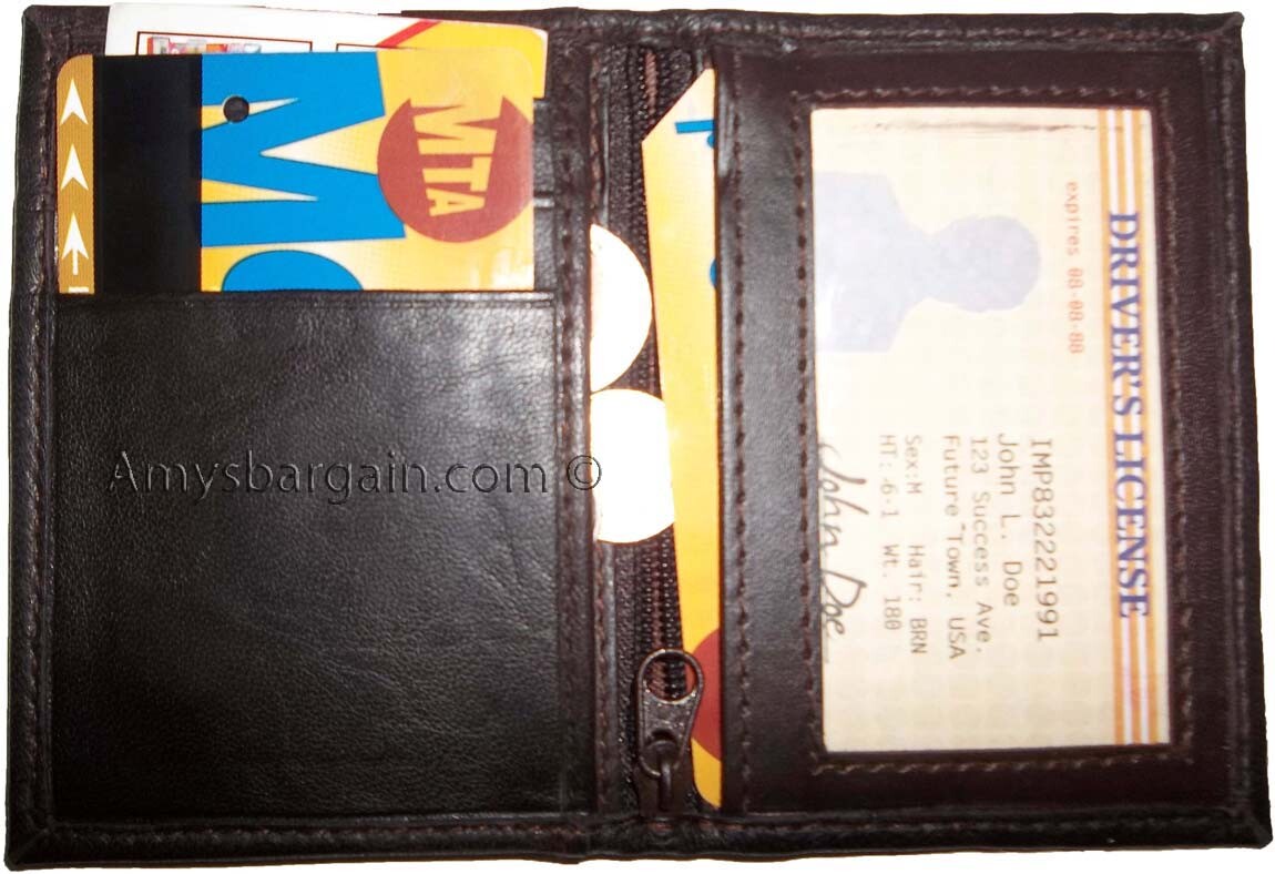 new slim compact business 4 credit card 2 ids new zip brown change purse #9ZCC - Image 5