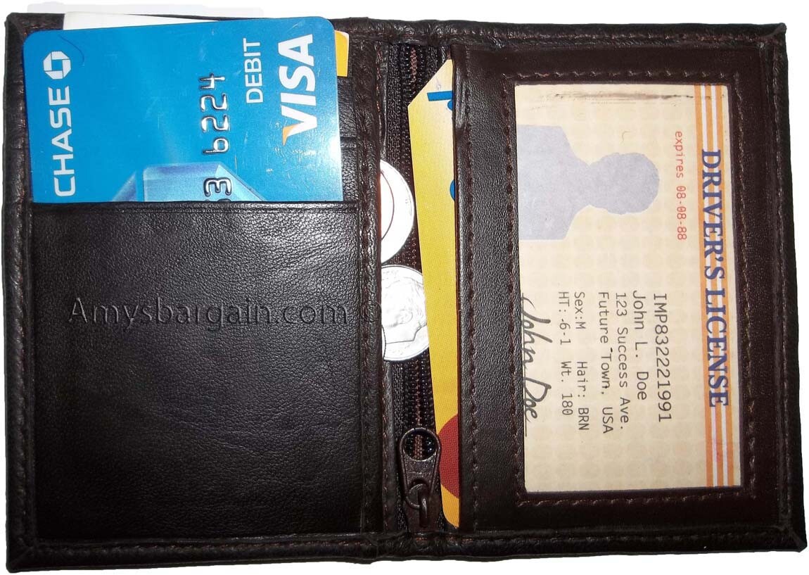 new slim compact business 4 credit card 2 ids new zip brown change purse #9ZCC - Image 6