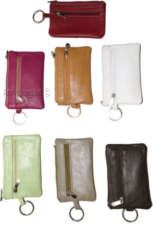women's leather change purse zip coin wallet coin purse 2 pockets purse key ring - Image 3