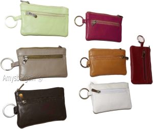 women's leather change purse zip coin wallet coin purse 2 pockets purse key ring - Image 4