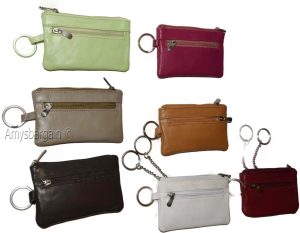 women's leather change purse zip coin wallet coin purse 2 pockets purse key ring - Image 5