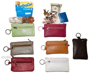women's leather change purse zip coin wallet coin purse 2 pockets purse key ring - Image 6