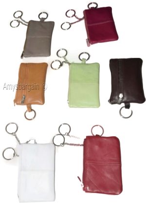 women's leather change purse zip coin wallet coin purse 2 pockets purse key ring - Image 7