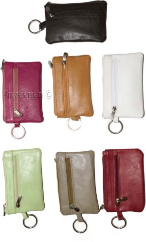 women's leather change purse zip coin wallet coin purse 2 pockets purse key ring - Image 8