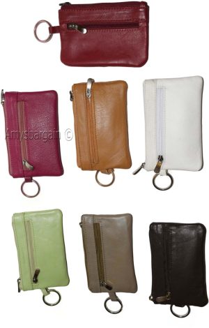 women's leather change purse zip coin wallet coin purse 2 pockets purse key ring - Image 9