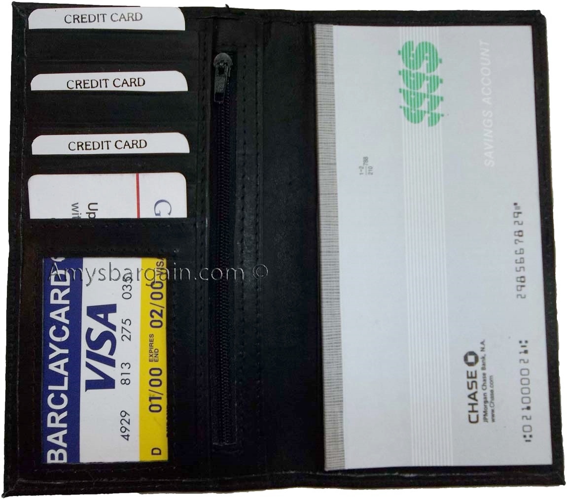 4 New Women/Man's Leather Checkbook Wallet 4 bill pockets 1 zip pocket 7 card ID - Image 13