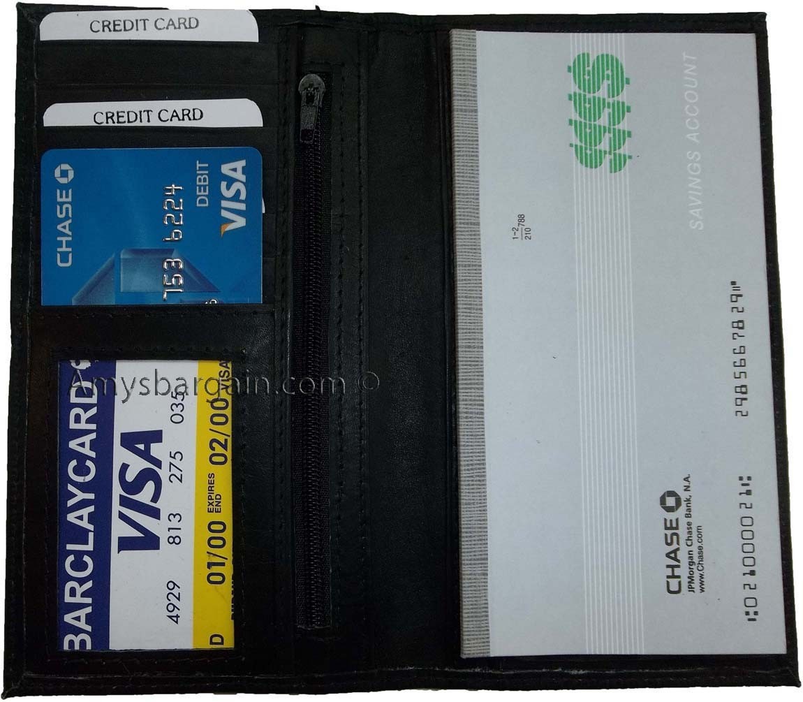4 New Women/Man's Leather Checkbook Wallet 4 bill pockets 1 zip pocket 7 card ID - Image 3