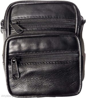 Belt bag small leather men's mini belt bag Black bag w/ loop mini zip belt bag - Image 11