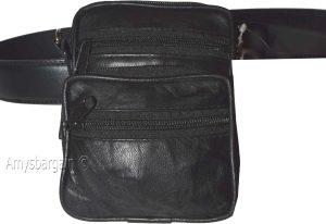 Belt bag small leather men's mini belt bag Black bag w/ loop mini zip belt bag - Image 15