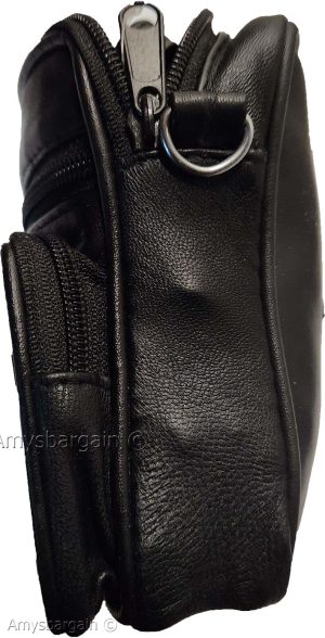 Belt bag small leather men's mini belt bag Black bag w/ loop mini zip belt bag - Image 8