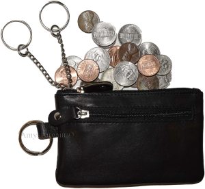 Change purse, Leather Zip coin wallet, 2 pocket coin case w/key ring Coin case. - Image 3