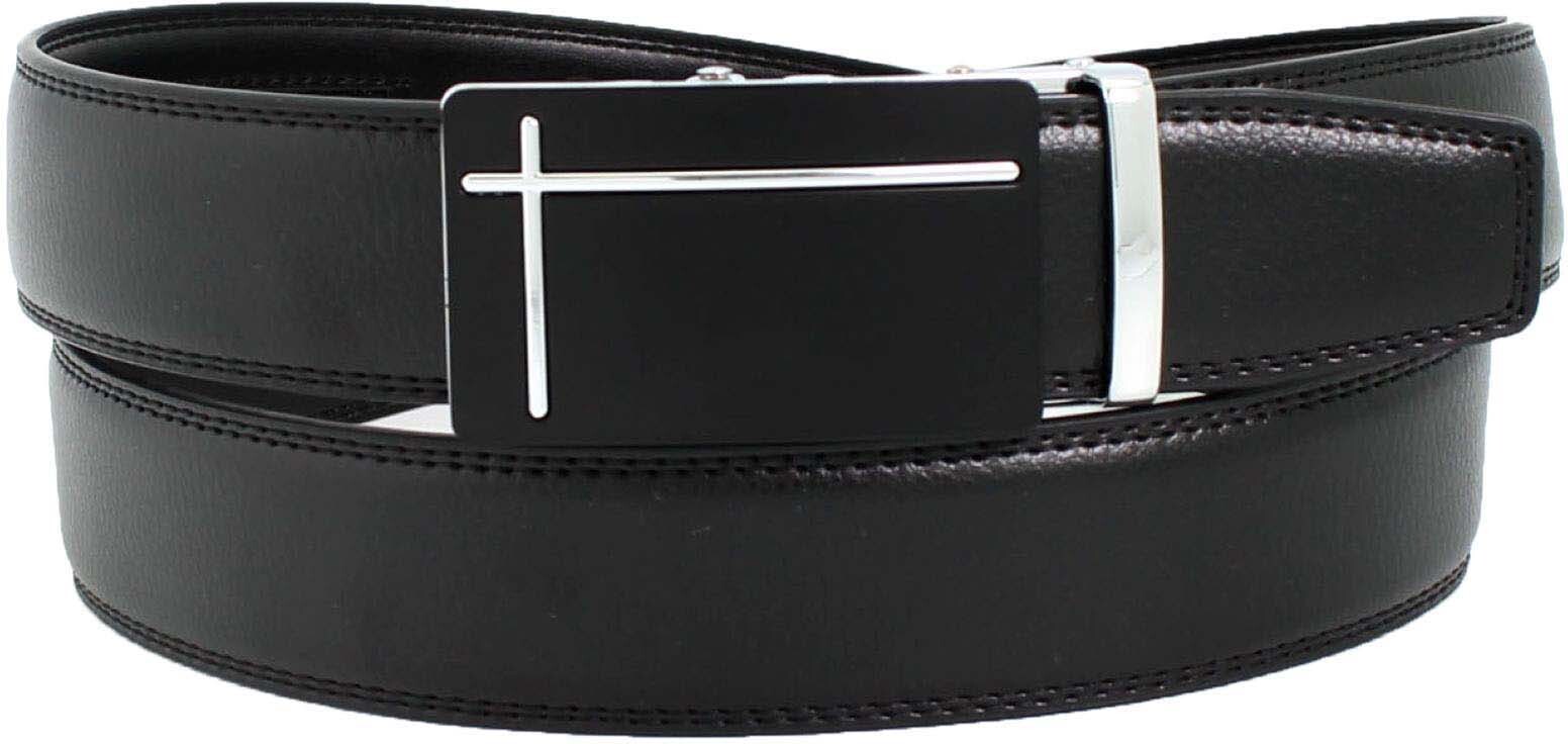 Genuine leather men's ratchet belt men’s casual adjustable automatic buckle 50”