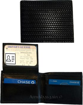 Italian styled woven printed leather man's bi-fold wallet 2 bill slot 6 card New