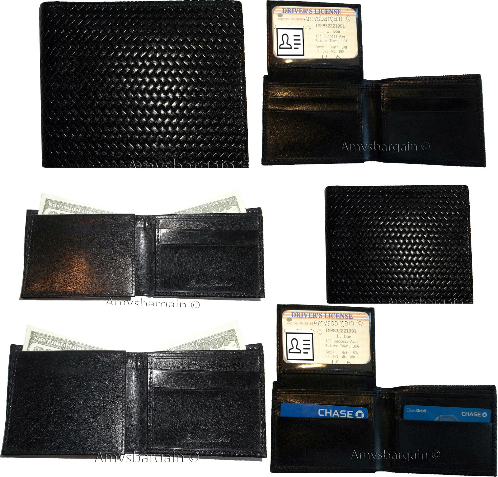 Italian styled woven printed leather man's bi-fold wallet 2 bill slot 6 card New - Image 5