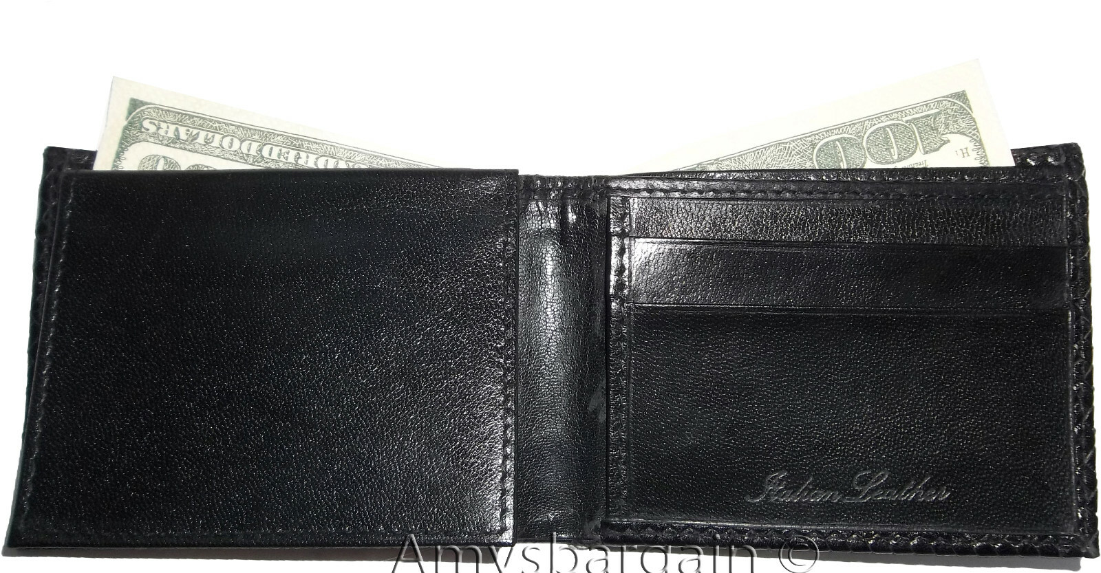 Italian styled woven printed leather man's bi-fold wallet 2 bill slot 6 card New - Image 9