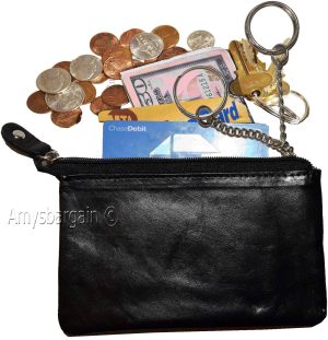 Leather Change Purse bag Ladies Wallet purse mini pocket zip coin case key ring. - Image 8