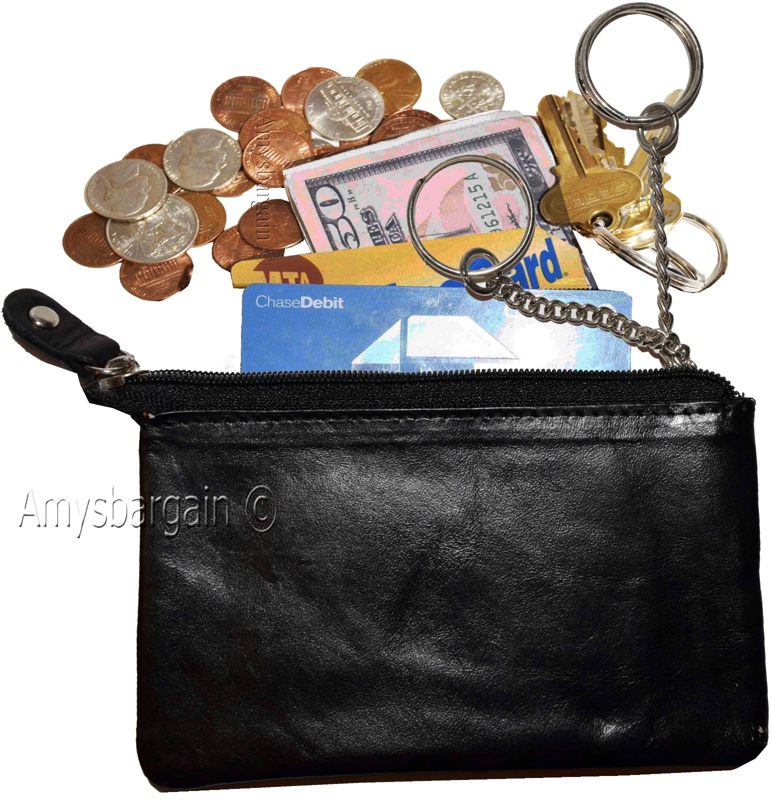 Leather Change Purse bag Ladies Wallet purse mini pocket zip coin case key ring. - Image 8