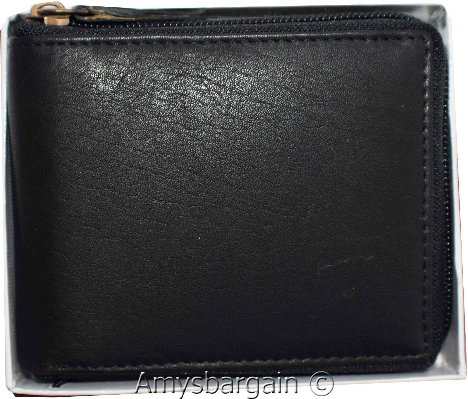 Leather RFID wallet Men's zip around leather 2 billfolds 12 cards BR New in Box - Image 3