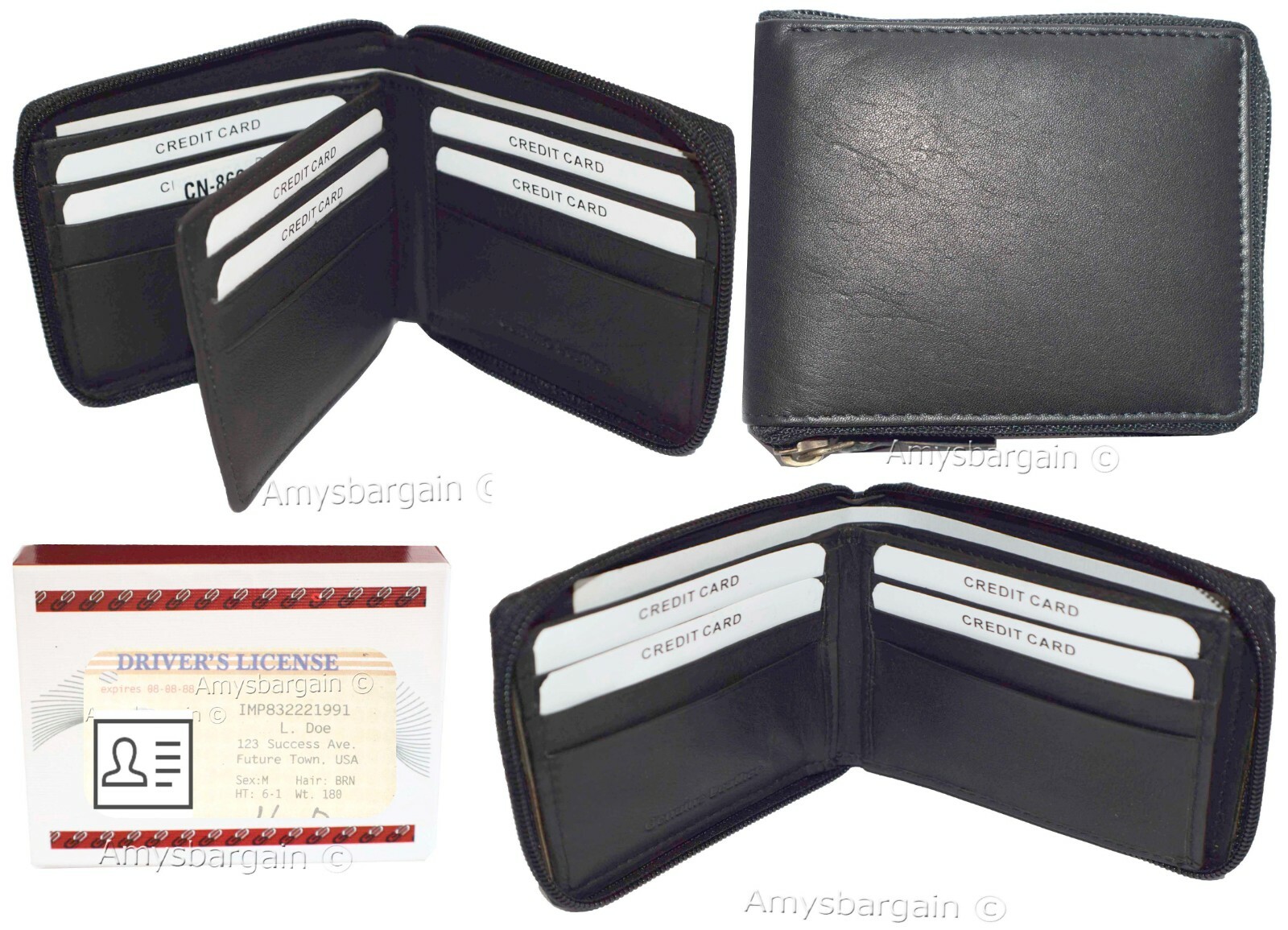 Leather RFID wallet Men's zip around leather 2 billfolds 12 cards BR New in Box
