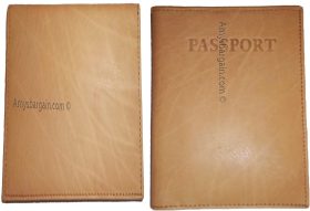 Lo of 2 Tan Leather passport cover New Int'l passport wallet credit card ID case