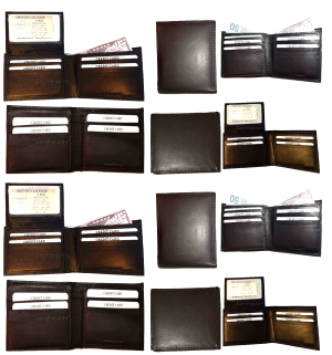 Lot of 12 Men's Brown Bifold Calfskin leather 2 Billfold pockets ID Window B New