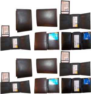 Lot of 12 New Trifold Leather Man’s wallet 2 ID 2 bill slots Brown 6 card wallet