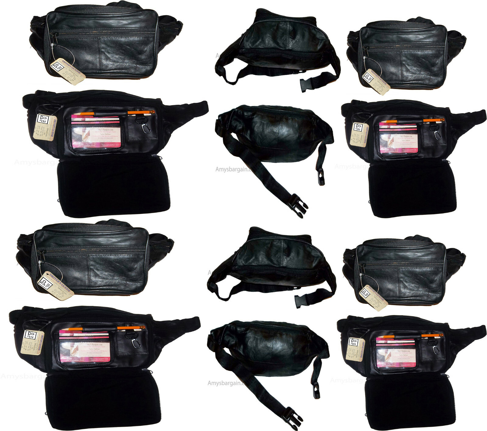 Lot of 12 new leather waist pouch. black waist bag, leather bag, fanny pack new