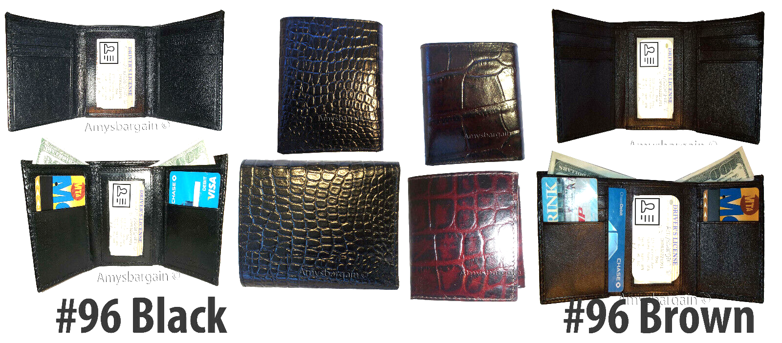 Lot of 2 Crocodile Printed Leather Man's Trifold wallet 2 bill slots 9 card new - Image 4