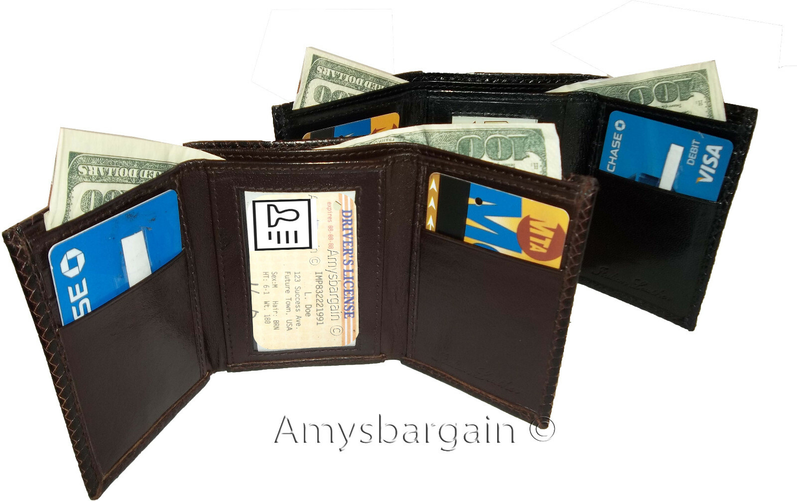 Lot of 2 Crocodile Printed Leather Man's Trifold wallet 2 bill slots 9 card new - Image 7